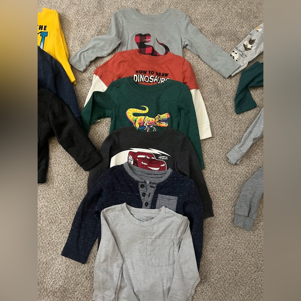 Huge bundle of toddler boy long sleeve shirts and sweaters! Size 24 months/ 2T.
